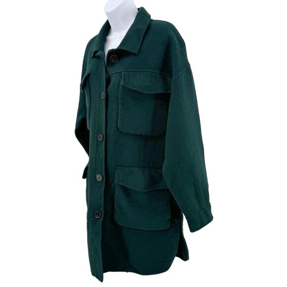 Nordstrom Emerald Green Wool Blend Shacket Coat Mid Length WMNS M Long Sleeve - Picture 10 of 11